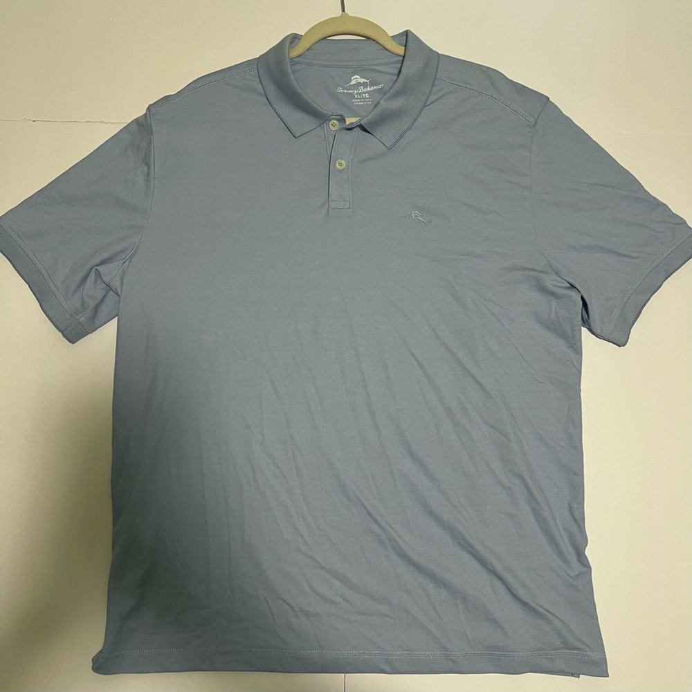 Tommy Bahama Polo Shirt Mens Extra Large Blue Solid Marlin Logo Golf Adult
